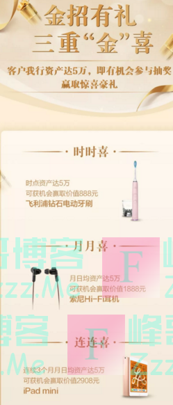 招行金招有好礼，奖品送不停（截止12月31日）