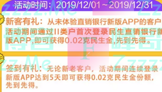 中国民生银行签到有礼，100%有礼（截止12月31日）