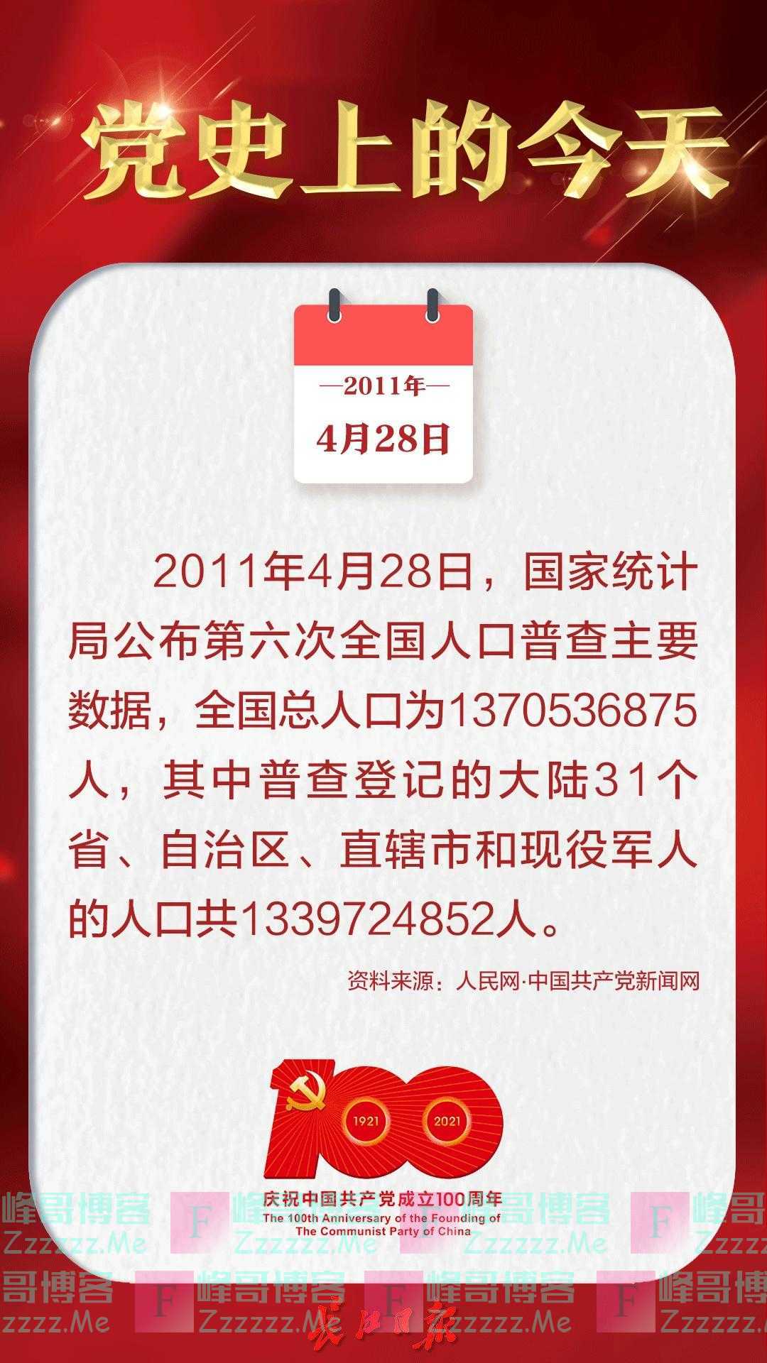2011年4月28日，国家统计局公布第六次全国人口普查主要数据｜党史上的今天