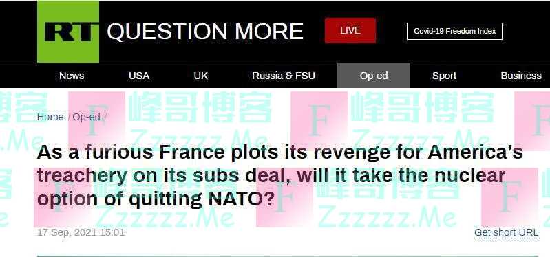 RT专栏作家：法国现在能对美国做出最有尊严的回应，就是退出北约！