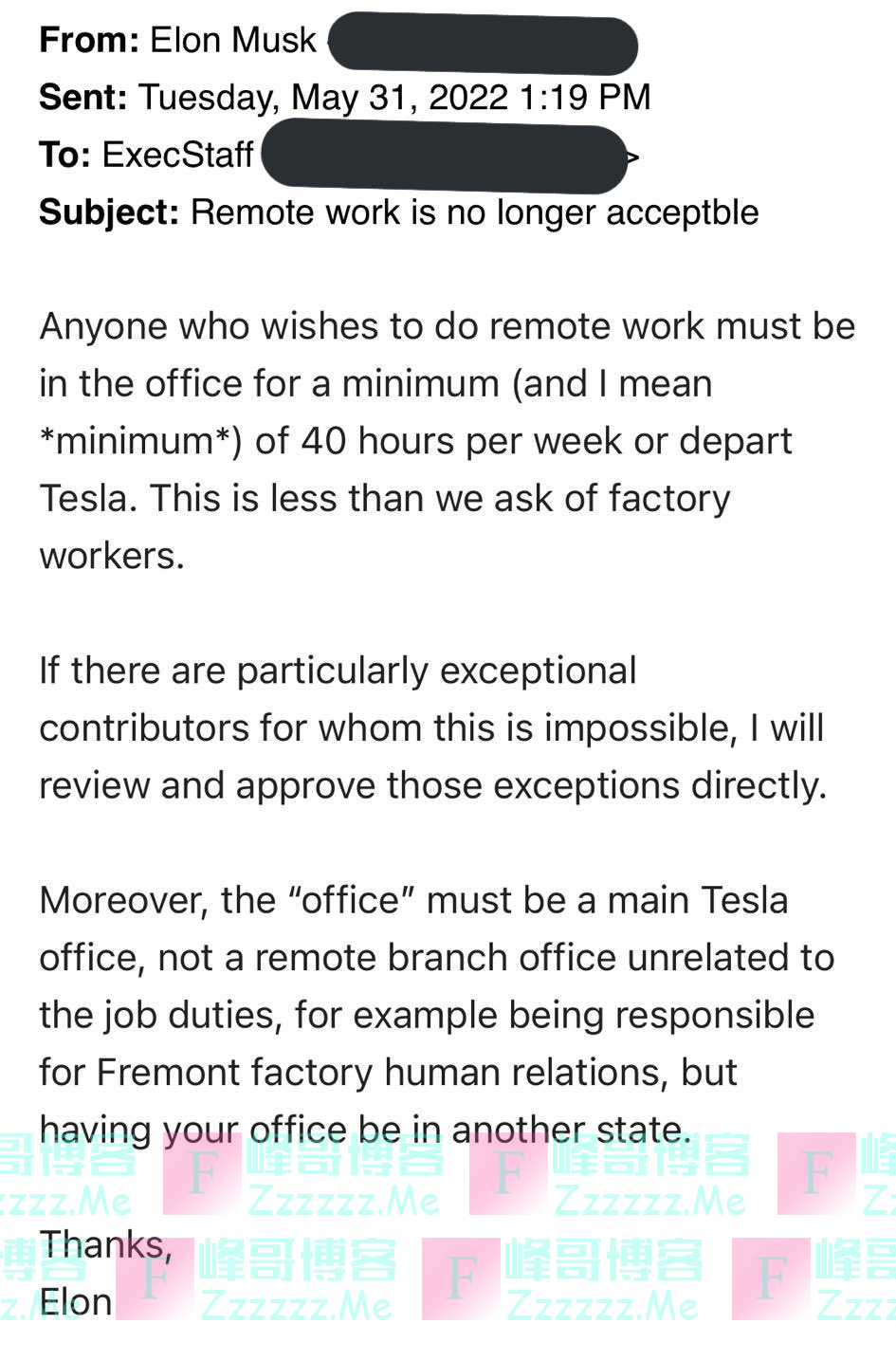 “如果我也像你们，特斯拉早没了”，霸道总裁马斯克放狠话：员工必须到办公室上班，否则走人！