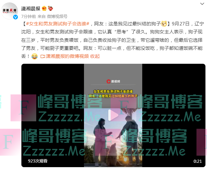 女生和男友测试“分头走”狗子会选谁，网友：这是我见过最纠结的狗子