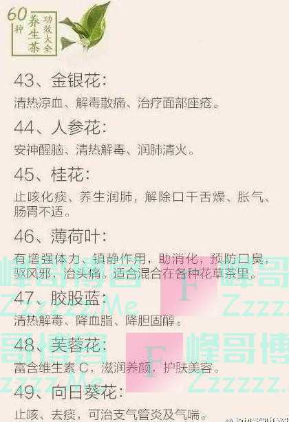 医生推荐:60种养生茶功效大全,不妨对照看看,你喝对了吗?