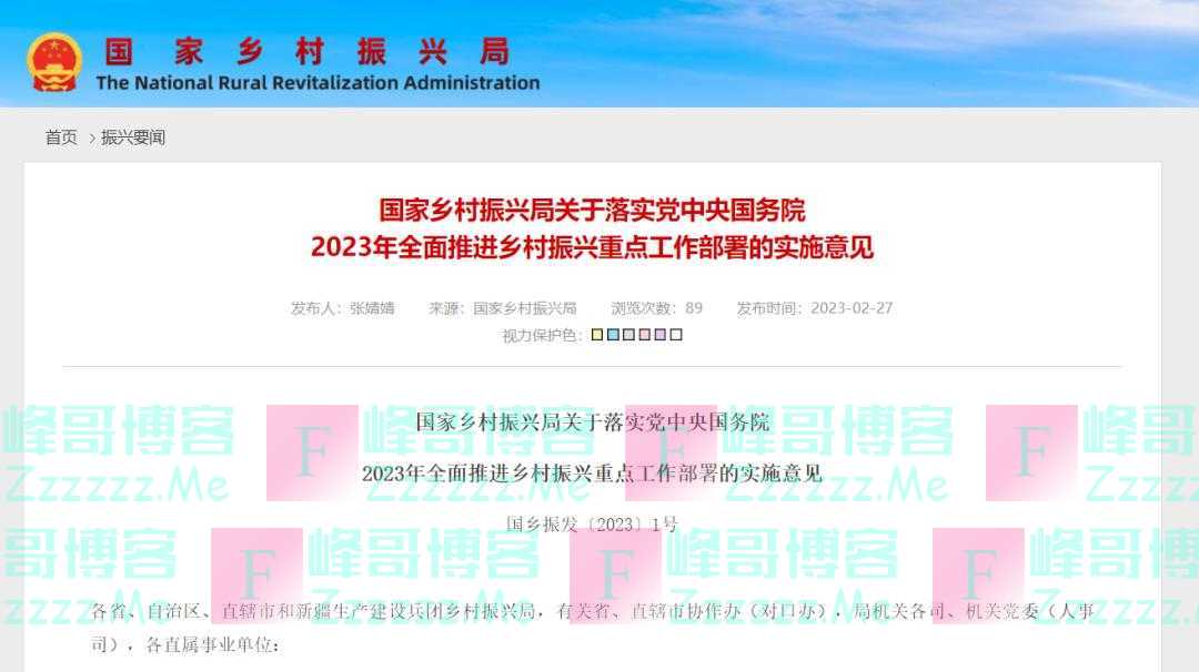 国家乡村振兴局一号文件来了！