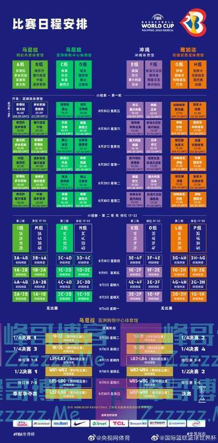 中国男篮世界杯小组赛赛程公布